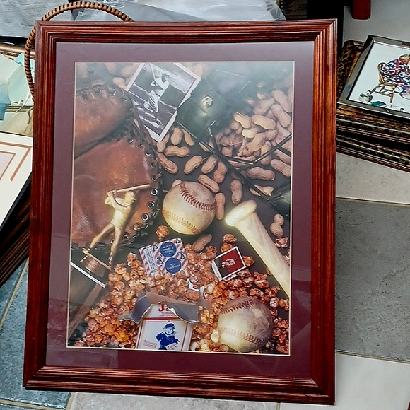 baseball art Other - Baseball collage print matted & framed
